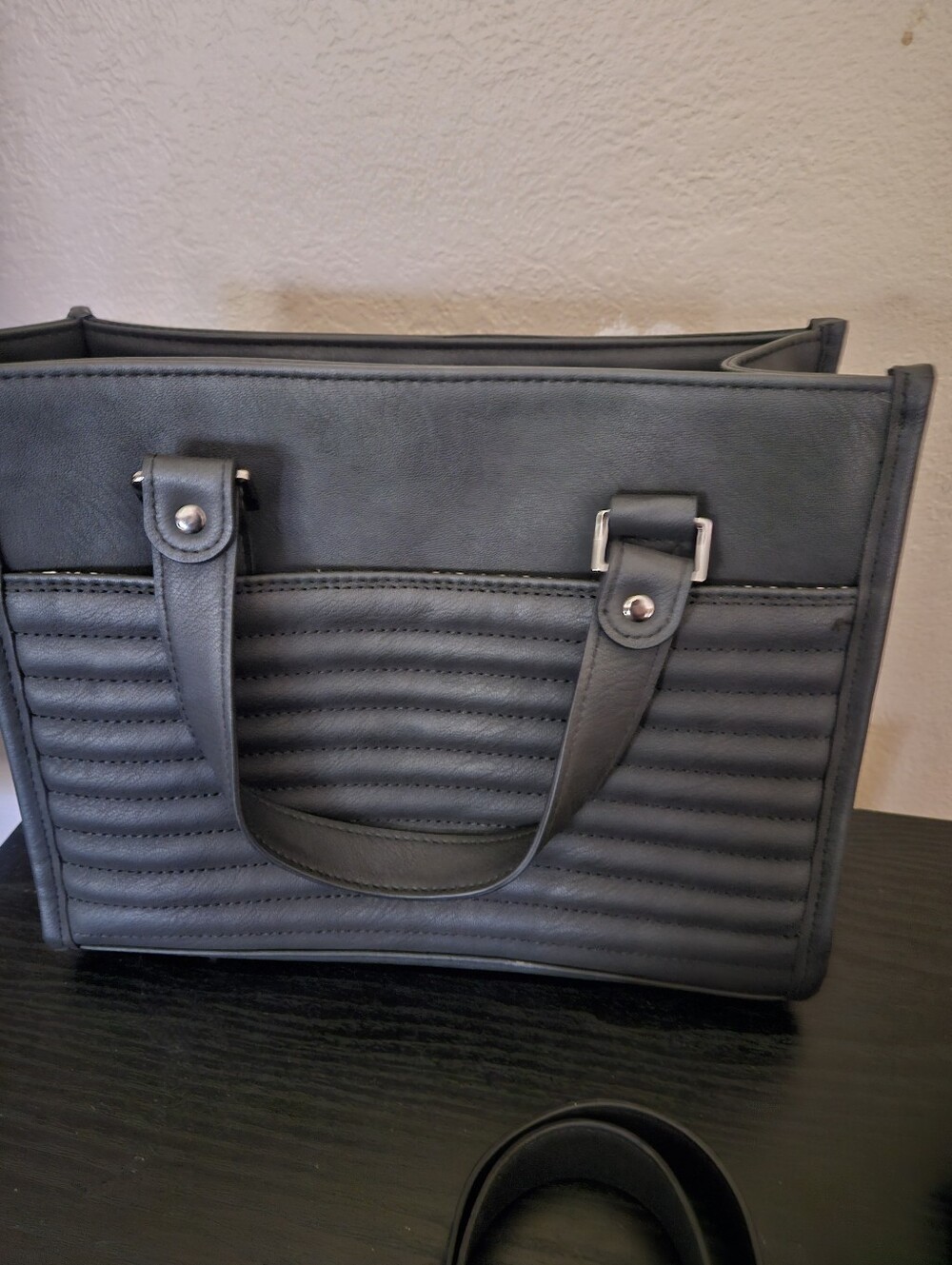 Rad Rev black quilted boxy tote bag with silver hardware